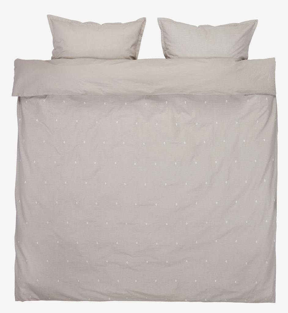 Duvet cover set ELLIE King light grey w. embroidery JYSK