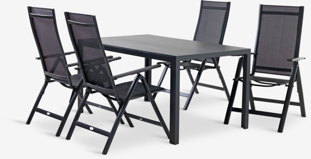 MADERUP L150 table + 4 LOMMA chair black JYSK