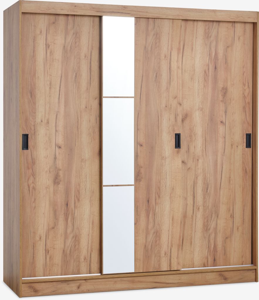 Wardrobe ODDER 179x201 3 sliding doors w/mirror oak JYSK