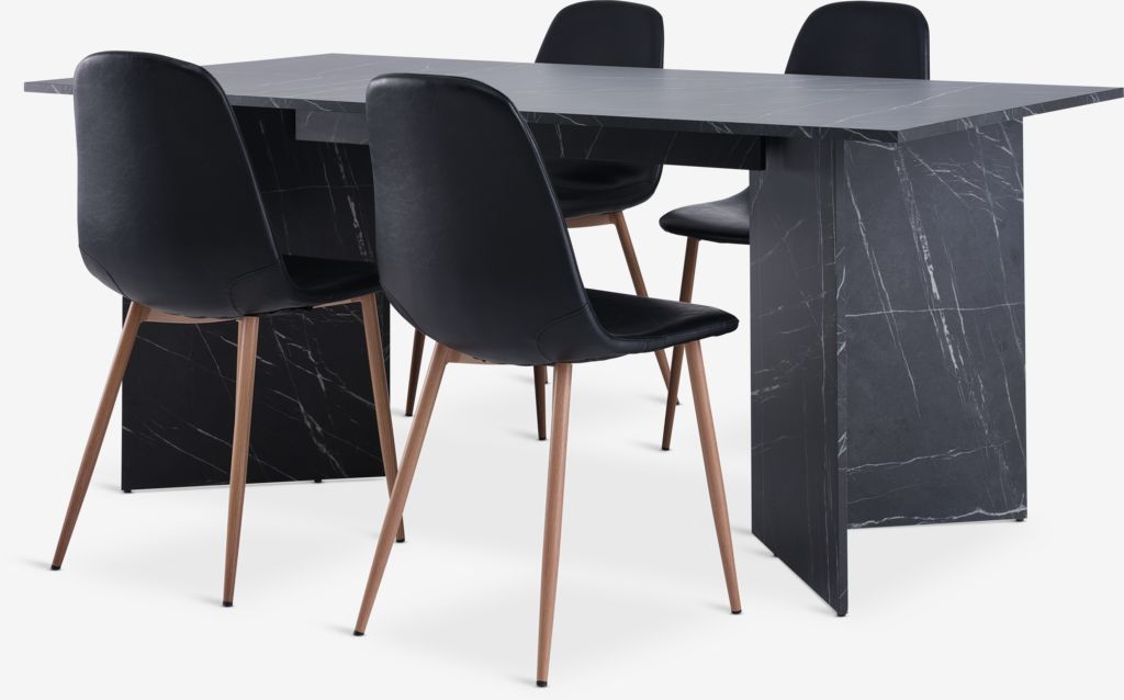 KRONDAL L180 table marble + 4 JONSTRUP chairs black/oak JYSK