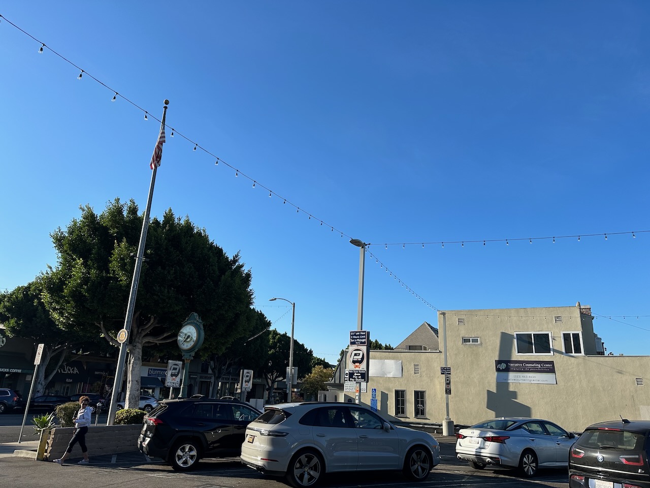 Bistro Lights Installed in the City Parking Lot on Larchmont