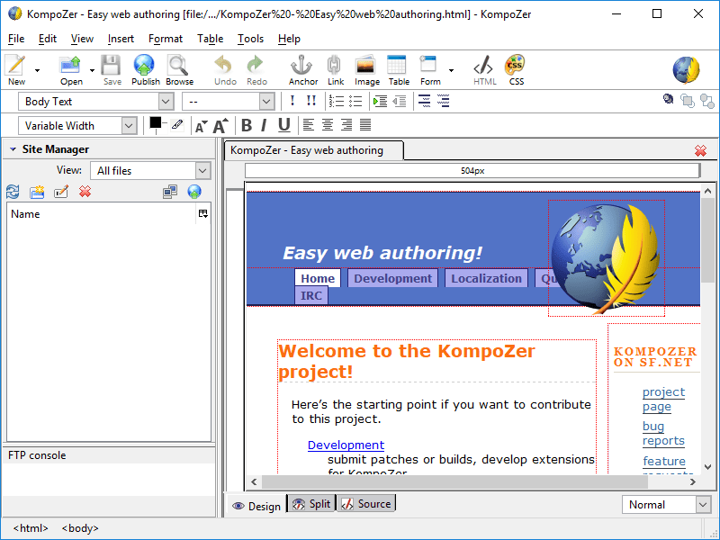 KompoZer Portable (web page editor)