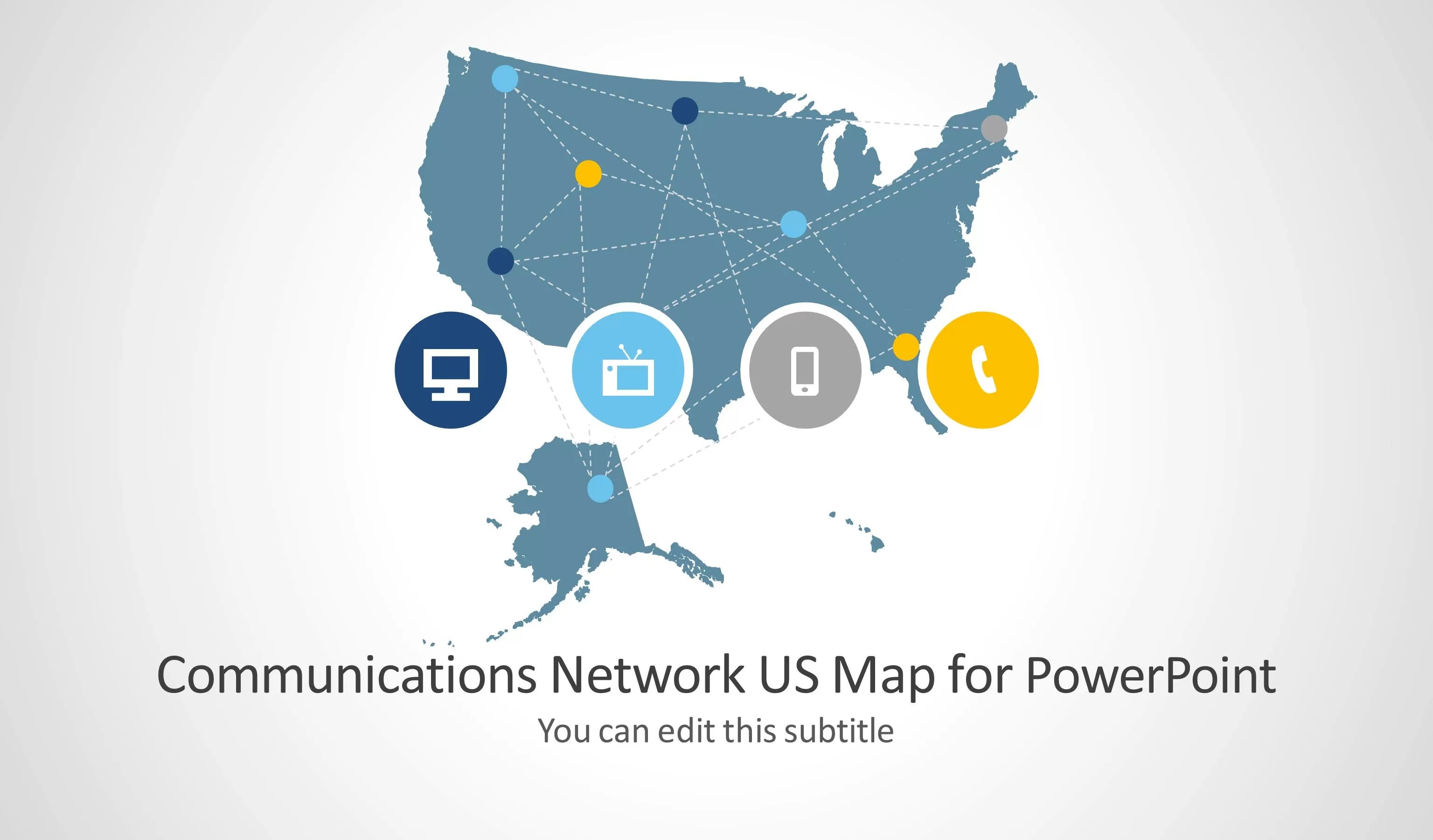Communications Map Of America Communications Network Template with US Map for PowerPoint SlideModel