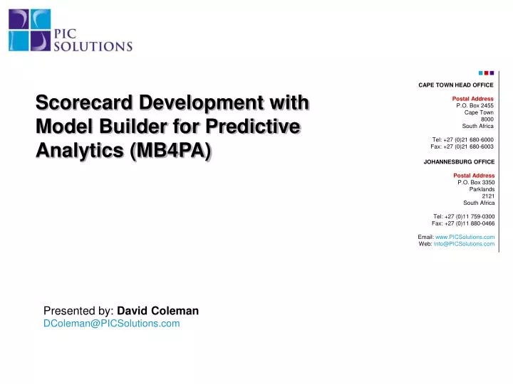 PPT CAPE TOWN HEAD OFFICE Postal Address P.O. Box 2455 Cape Town 8000