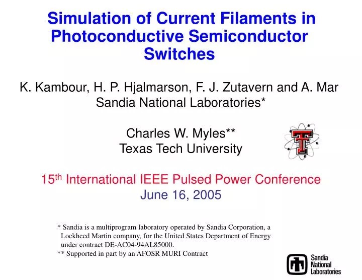 PPT Simulation of Current Filaments in Photoconductive Semiconductor