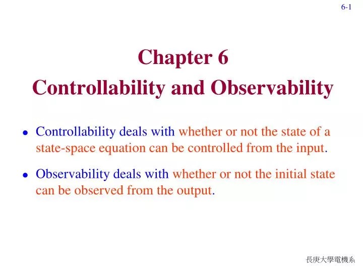 PPT - Chapter 6 Controllability and Observability PowerPoint