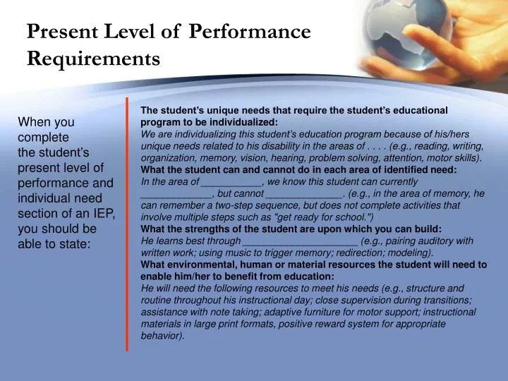 PPT Present Level of Performance Requirements PowerPoint Presentation