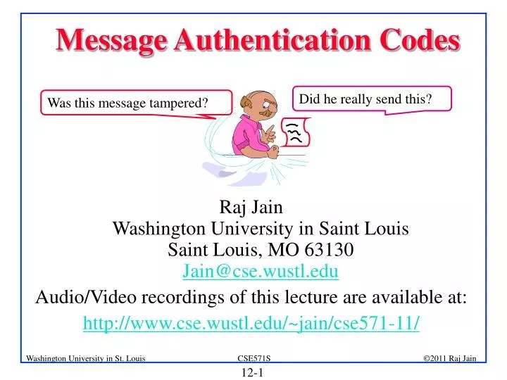 PPT Message Authentication Codes PowerPoint Presentation, free