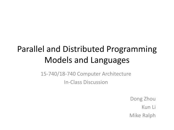 PPT Parallel and Distributed Programming Models and Languages