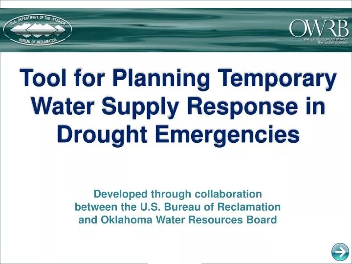 PPT Tool for Planning Temporary Water Supply Response in Drought
