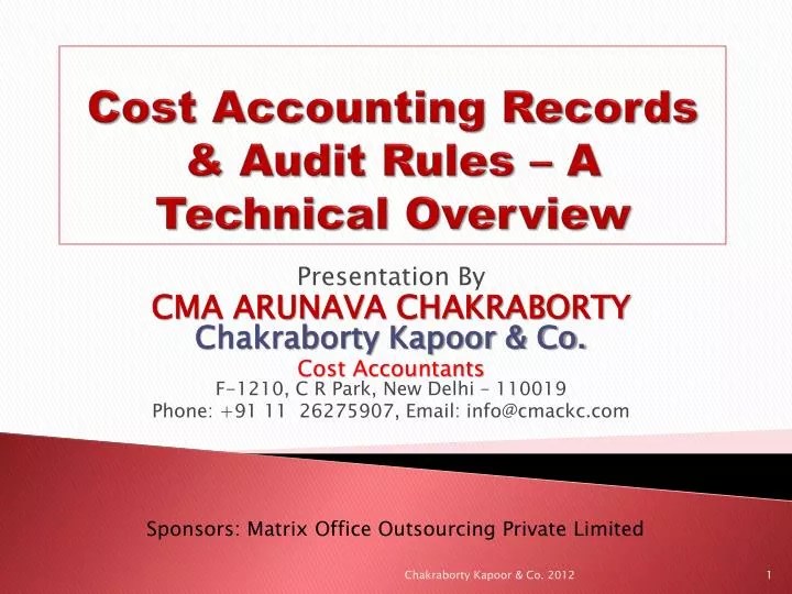 PPT Cost Accounting Records & Audit Rules A Technical Overview