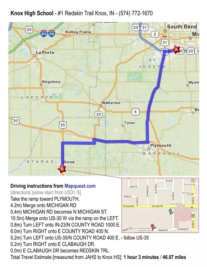 PPT Driving instructions from Mapquest [directions below start from