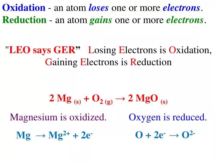 PPT Oxidation an atom loses one or more electrons . PowerPoint