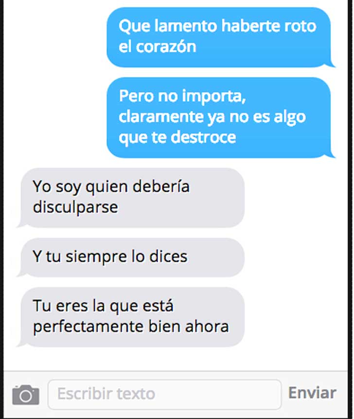 Le envío mensajes a su ex novio utilizando sólo la letra de la nueva