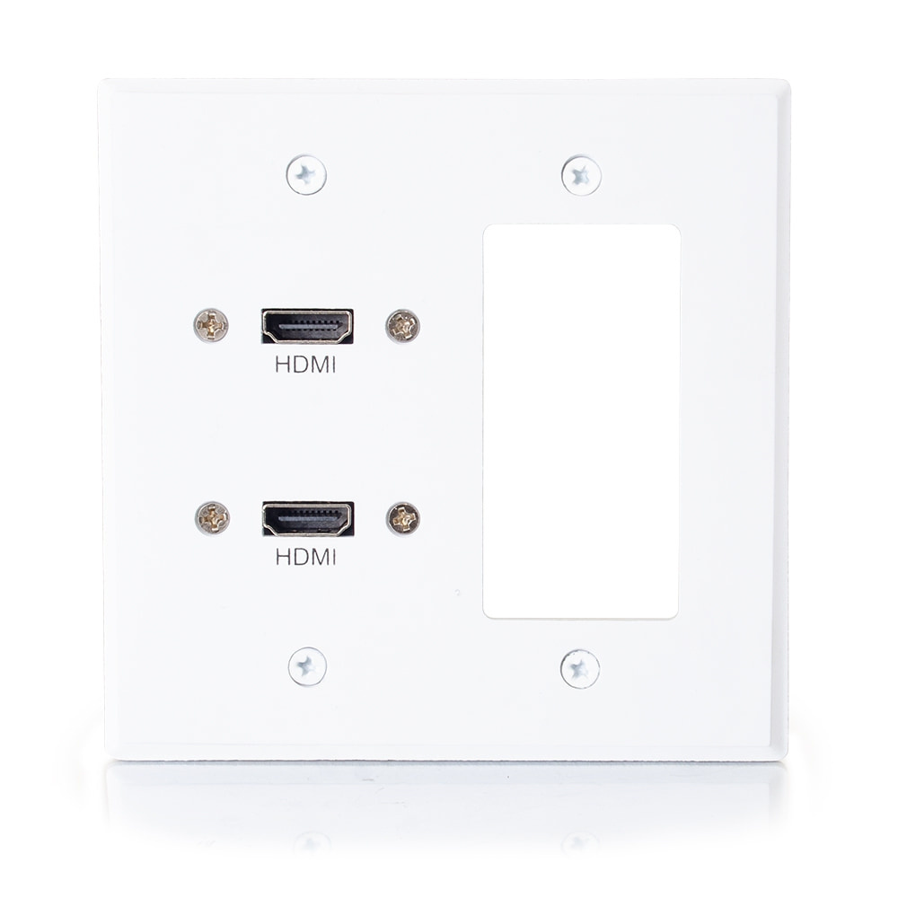Dual HDMI Pass Through Double Gang Wall Plate with One Decorative