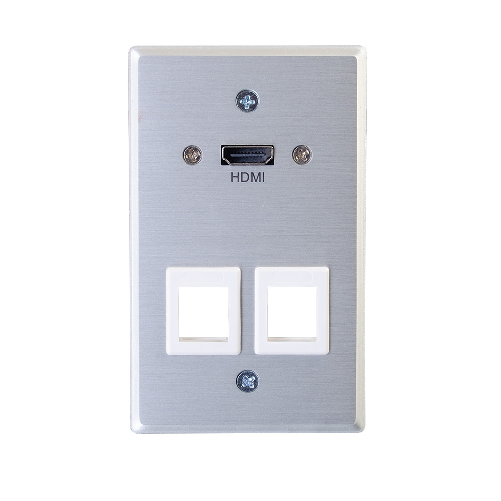 HDMI® Pass Through Single Gang Wall Plate with Two Keystones Aluminum