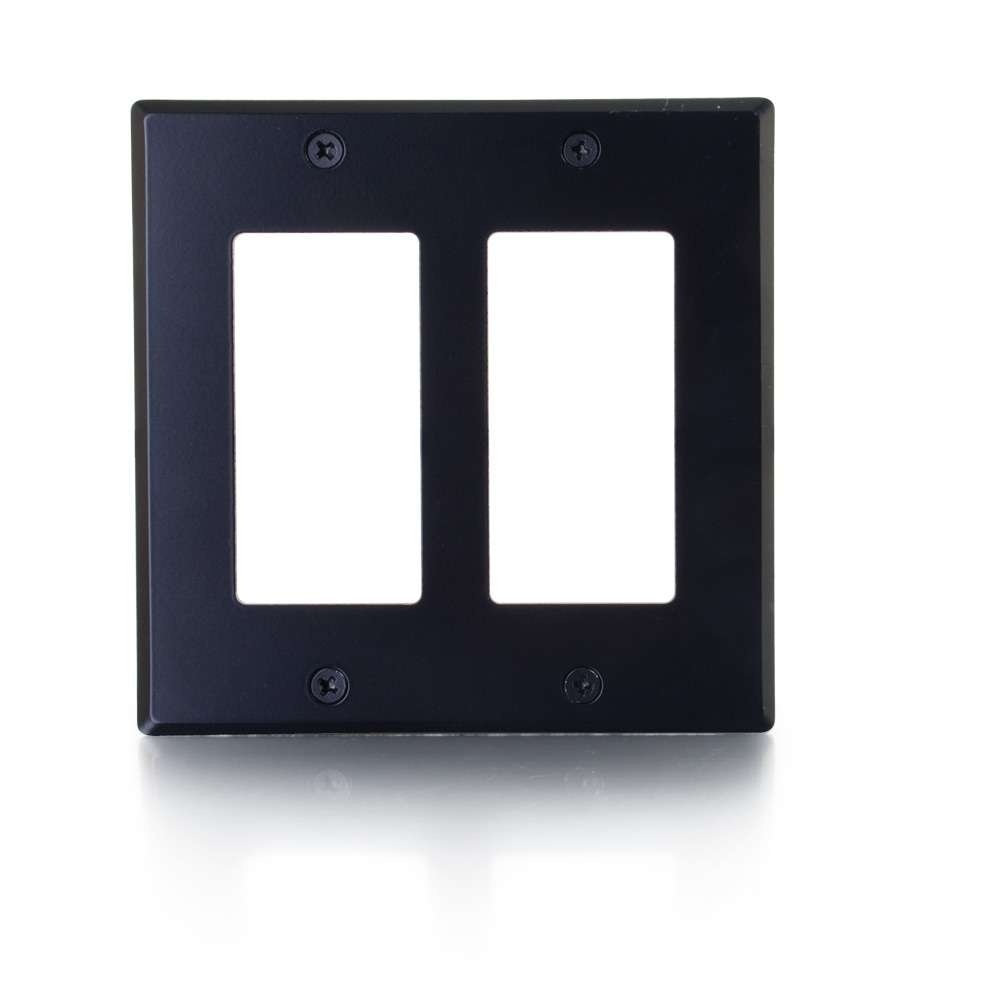 Two Cutout Double Gang Wall Plate Black Covers and Pass Through