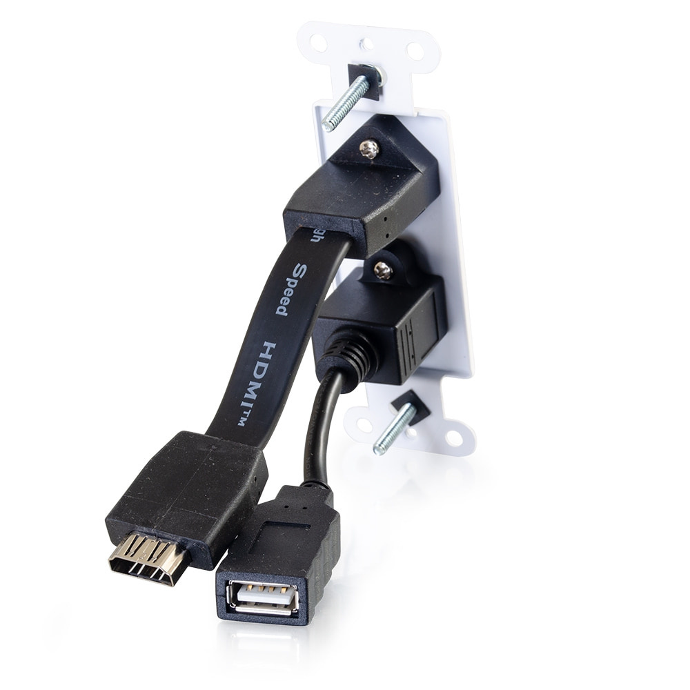 HDMI and USB Pass Through Wall Plate White DisplayPort, DVI, VGA