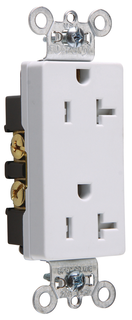 TR26342W TamperResistant Decorator Spec Grade Receptacle,Side Wire Only, 20A, 125V, White