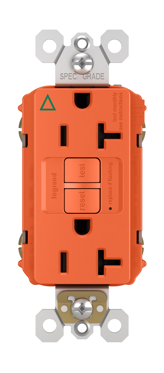 Spec Grade Isolated Ground Tamper Resistant 20A Self Test Duplex GFCI, Orange TamperResistant
