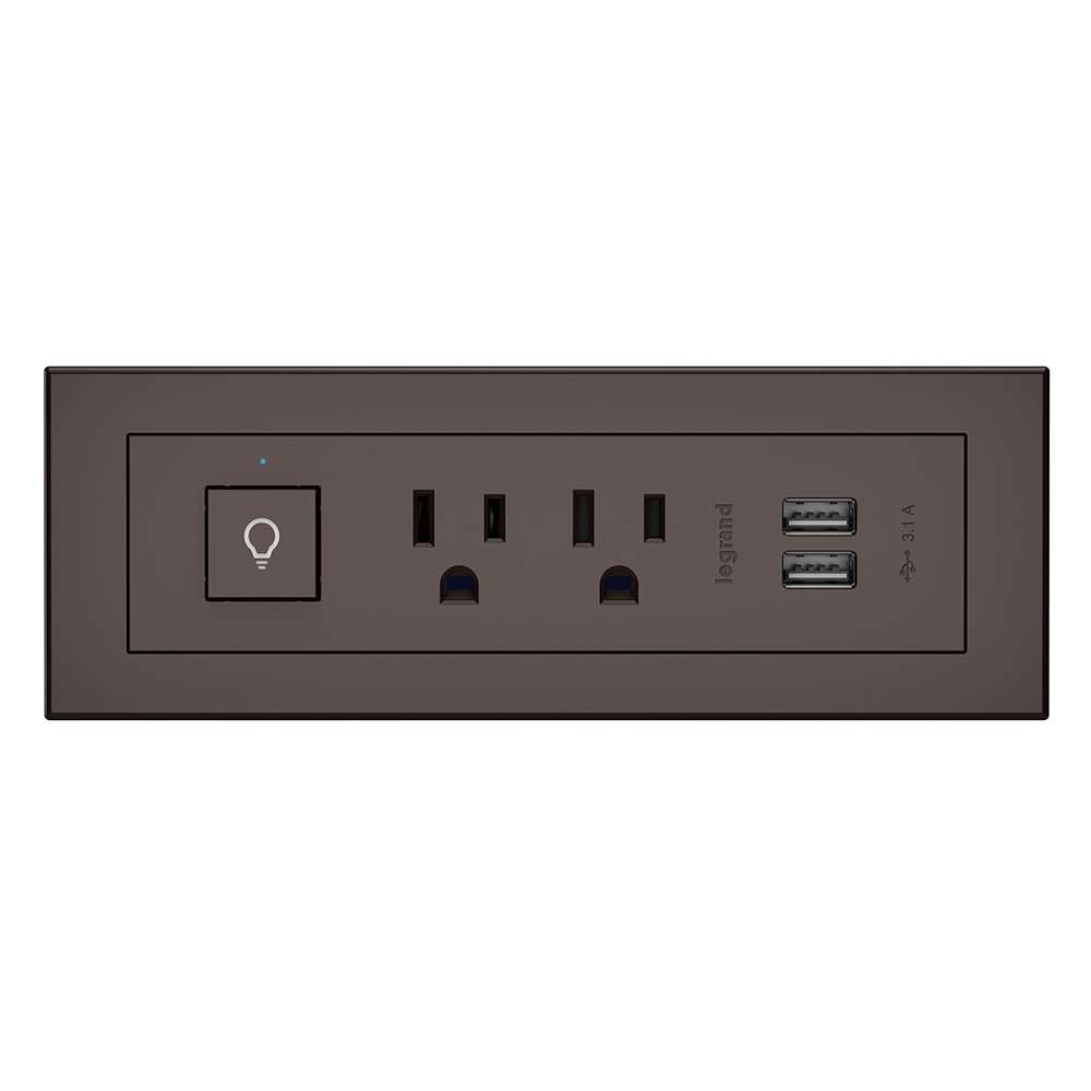 radiant® Furniture Power Center with Power Switch, 2 Outlets and USB