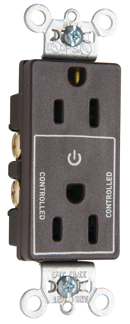 Decorator 15A HalfControlled Plug Load Duplex Receptacle, Brown