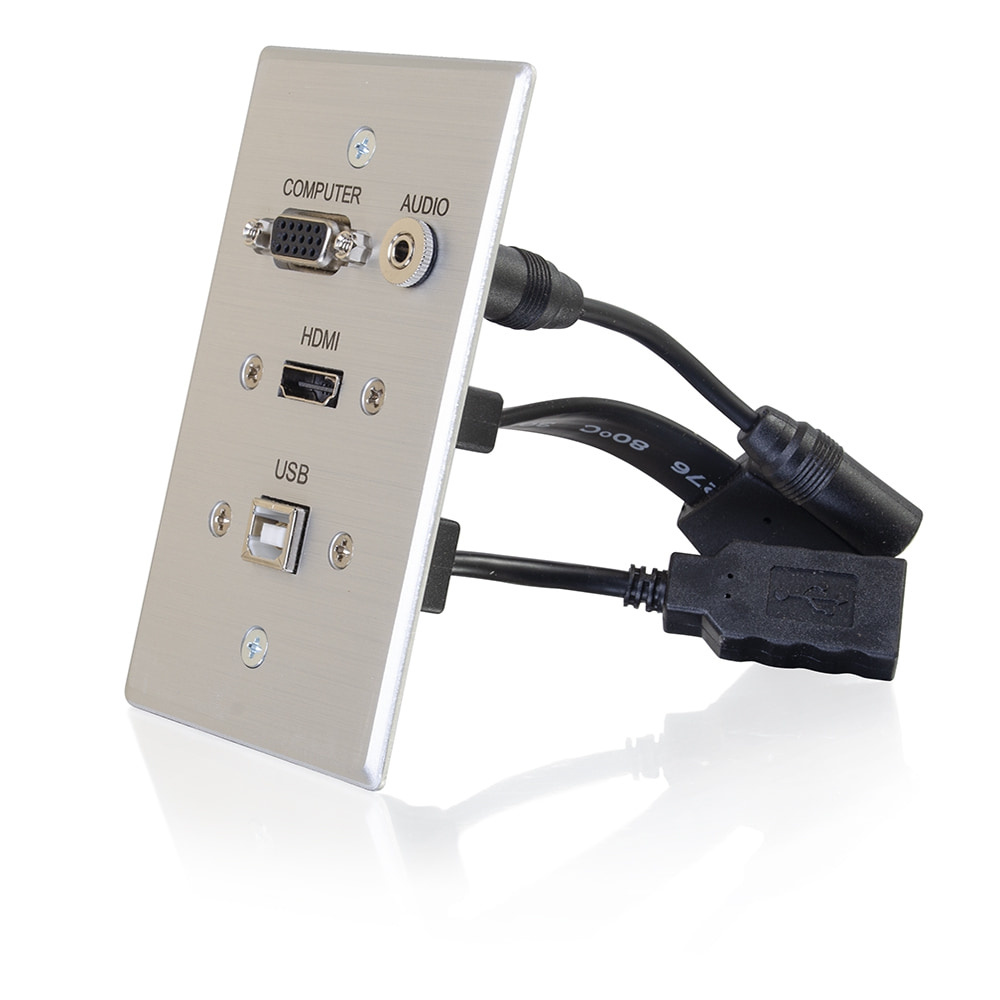 HDMI, VGA, 3.5mm Audio and USB Pass Through Single Gang Wall Plate