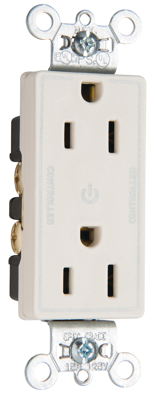 Decorator 15A DualControlled Plug Load Duplex Receptacle, Gray