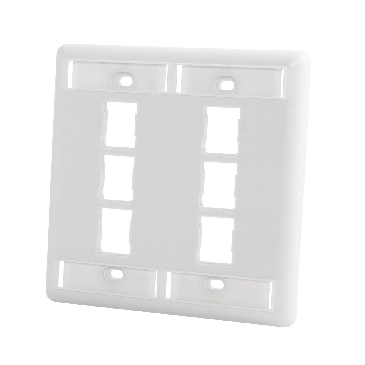 HDJ 6 PORT DOUBLE GANG FACEPLATE, WITH LABEL FIELD, CLOUD WHITE