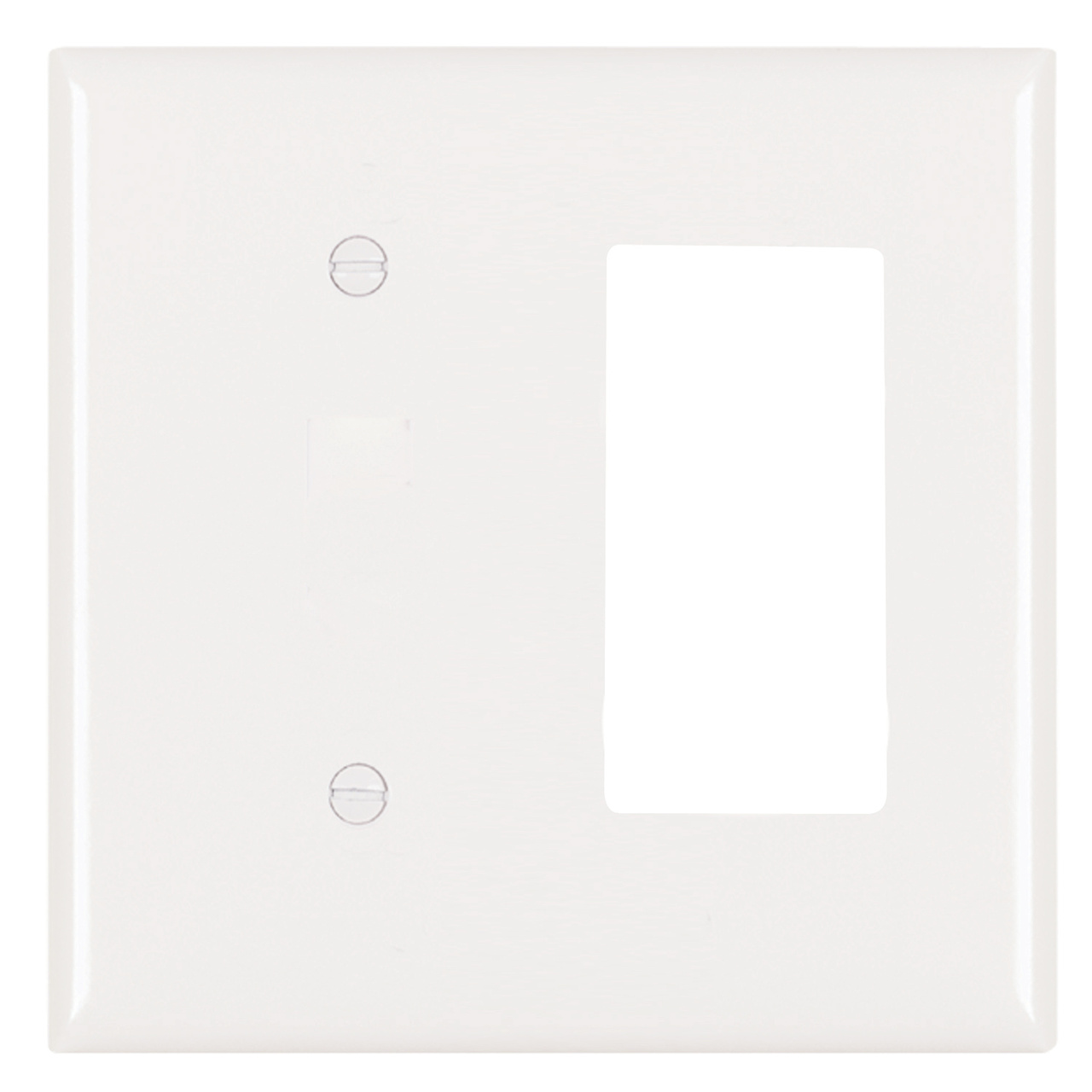 2Gang Thermoset Wall Plate, 1 Blank, 1 Decorator, White