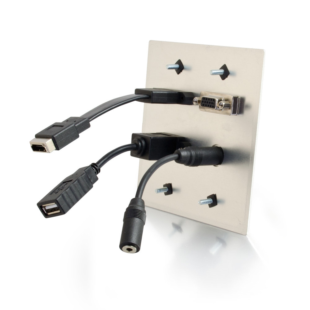 HDMI, VGA, 3.5mm and USB Pass Through Double Gang Wall Plate Aluminum