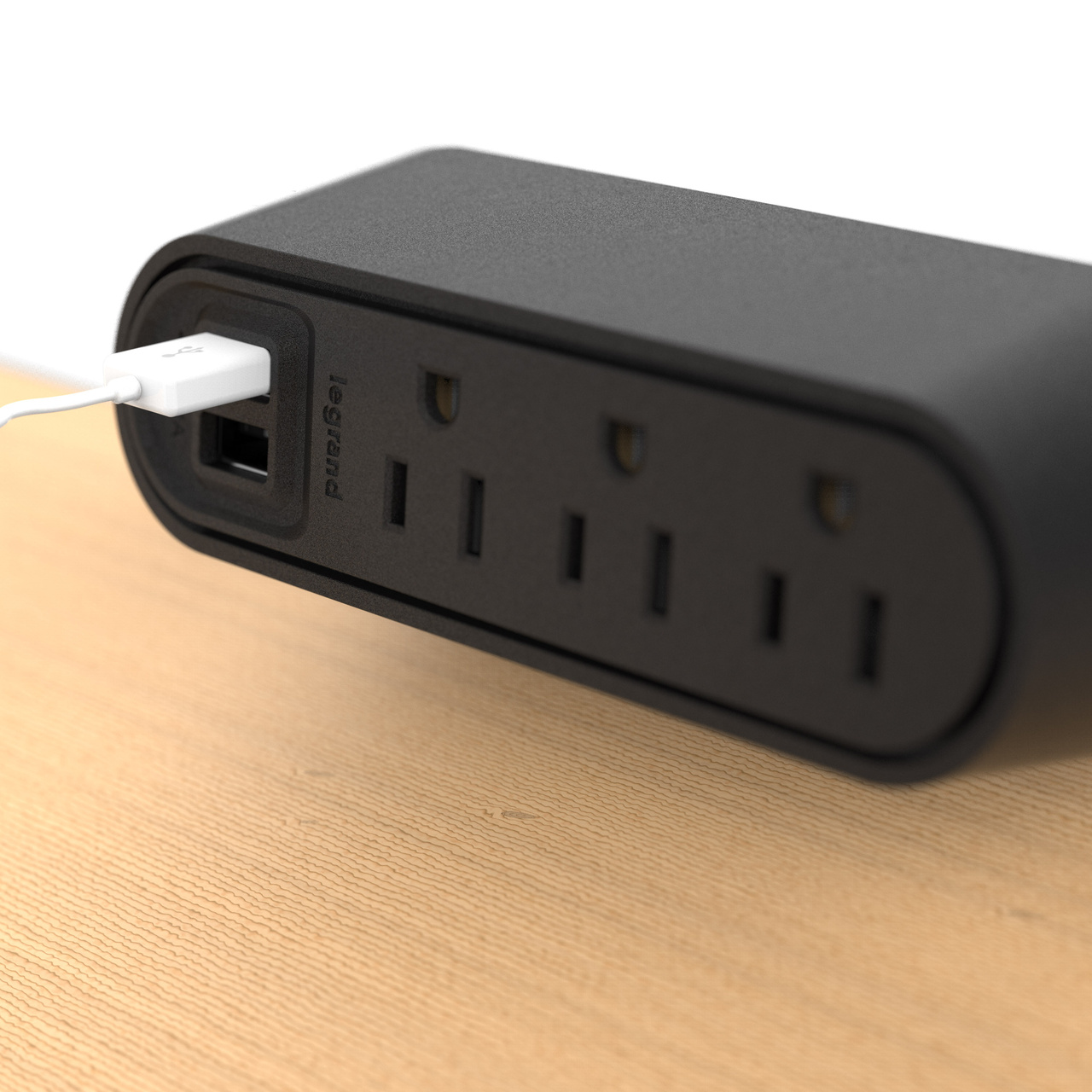 Desktop Power Center Slim 3 Outlet 2 USB Black OnSurface Furniture