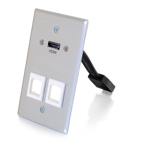 HDMI® Pass Through Single Gang Wall Plate with Two Keystones Aluminum