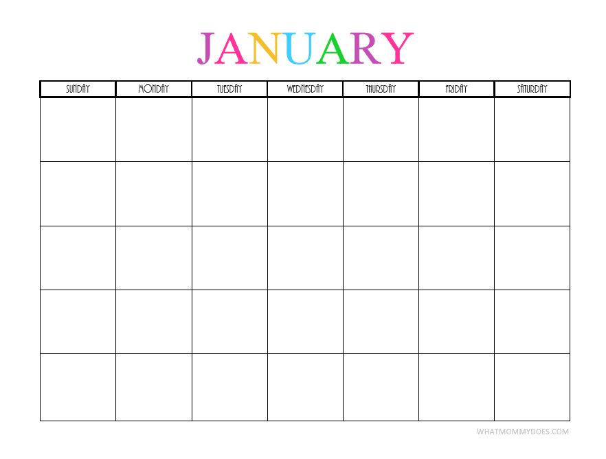 Free Printable Blank Monthly Calendars 2017, 2018, 2019