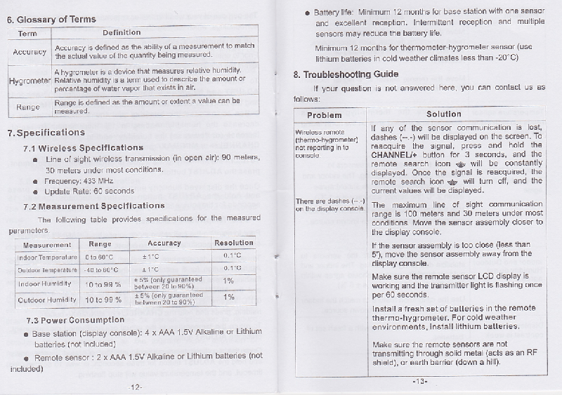 DigiTech XC0328 Weather Station Operation & user’s manual