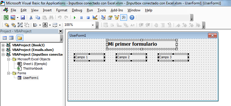 Conectar un formulario de VBA con Excel TextBox