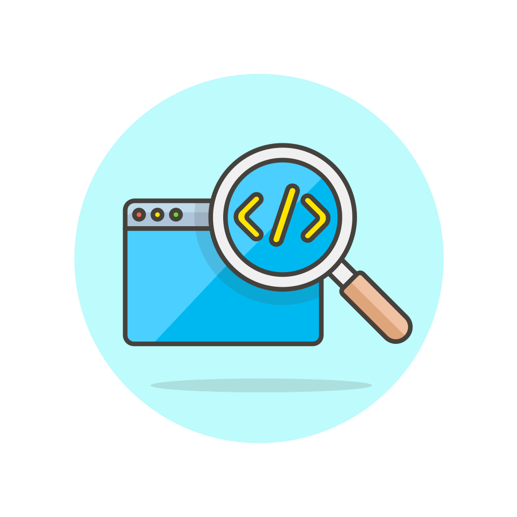 Code, computer, html, magnifier, programming, search, technology icon