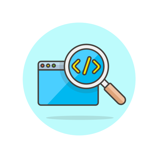 Code, computer, html, magnifier, programming, search, technology icon