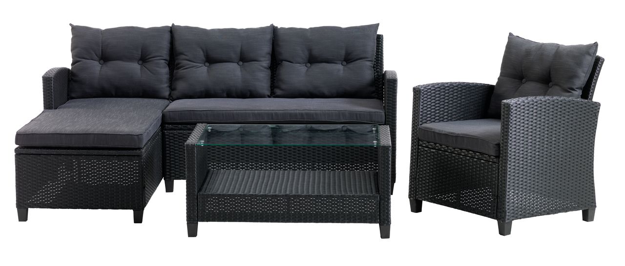 Set lounge MORA 4 posti con chaise longue nero JYSK