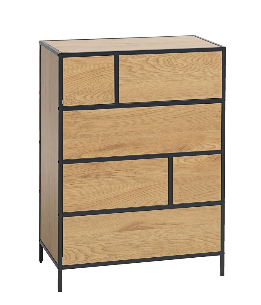 Commode 6 tiroirs TRAPPEDAL chêne/noir JYSK