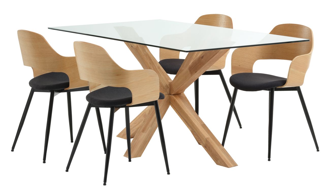 AGERBY L160 table oak + 4 UK HVIDOVRE chairs oak/blac JYSK