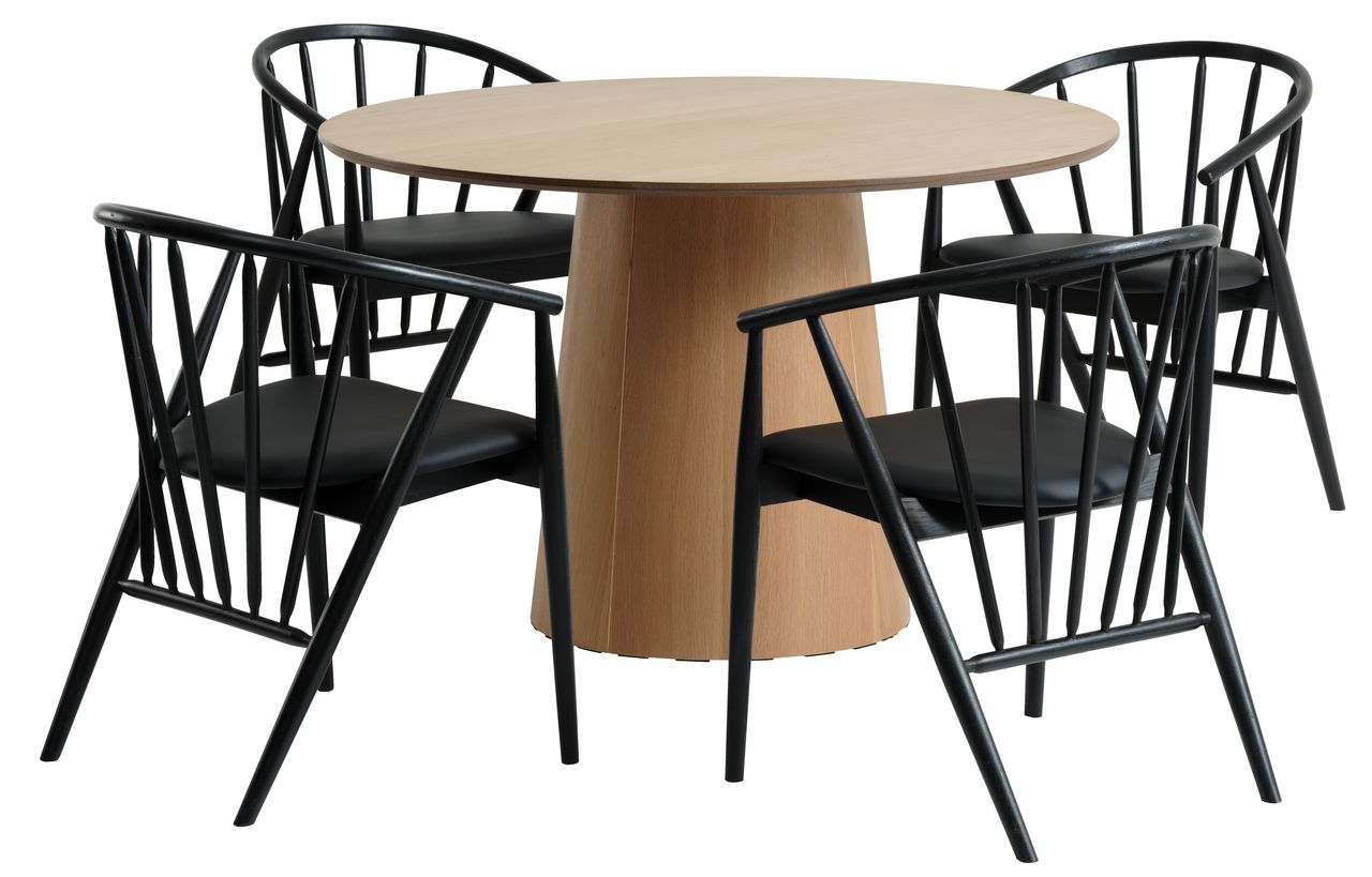 KLIPLEV D120 table oak + 4 chairs black JYSK
