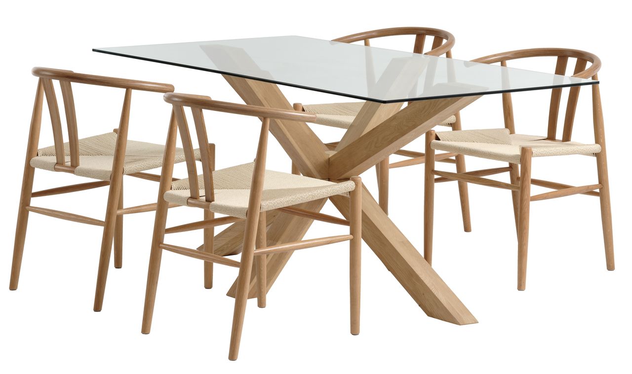 AGERBY L160 table oak + 4 GUDERUP chairs oak/natural JYSK