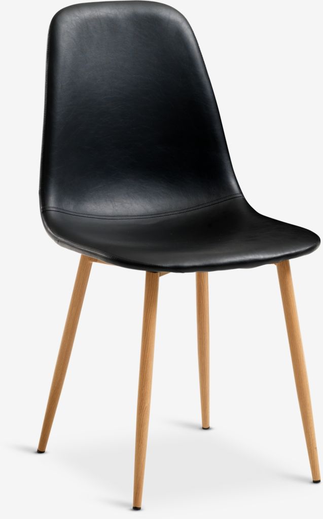 Dining chair JONSTRUP black faux leather/oak colour JYSK