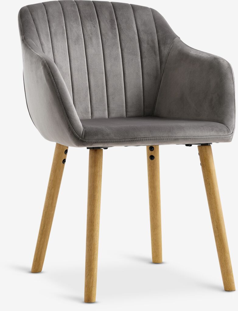 Dining chair ADSLEV grey velvet/natural JYSK