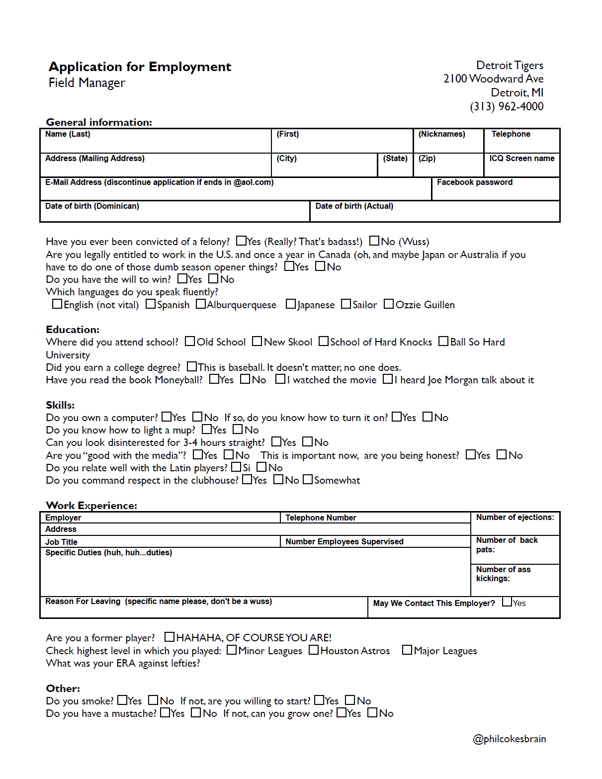 Application for Employment Tigers Field Manager Bless You Boys