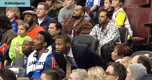 Russell Westbrook drops a perfect troll face on Sixers fans