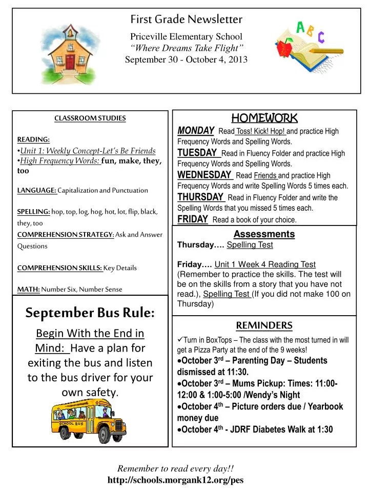 PPT First Grade Newsletter Priceville Elementary School PowerPoint