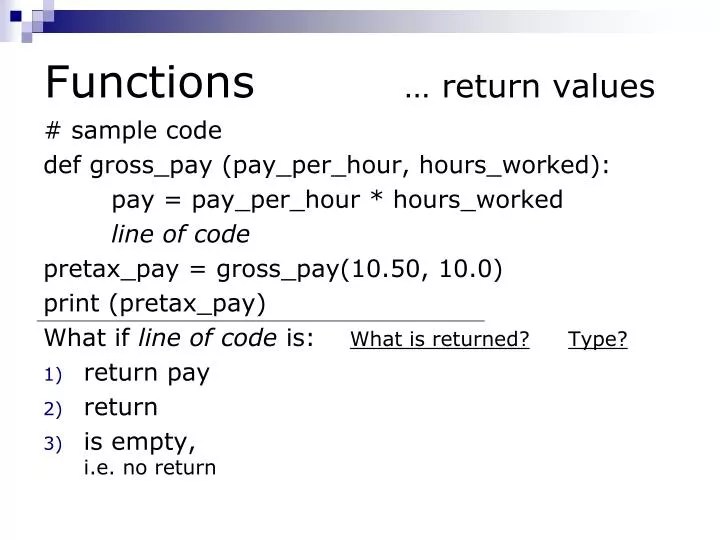 PPT Functions … return values PowerPoint Presentation, free download