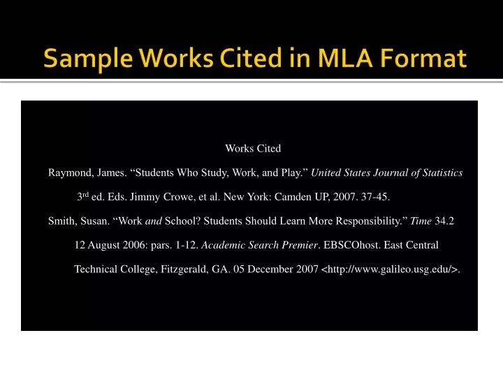 PPT Sample Works Cited in MLA Format PowerPoint Presentation, free